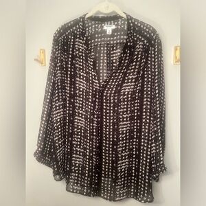 Old Navy sheer blouse ,black with white polka dots XL